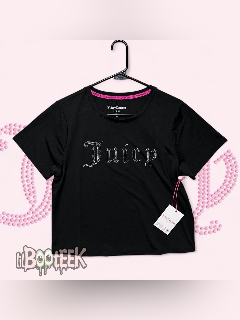 Juicy Couture Ladies LG Black Sporty Active Top w Rhinestone Logo NWT Y2K